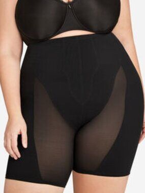 Tummy/Thigh Shaper Panty 1X Bike Short Black Mesh High Waist Ashley Stewart New